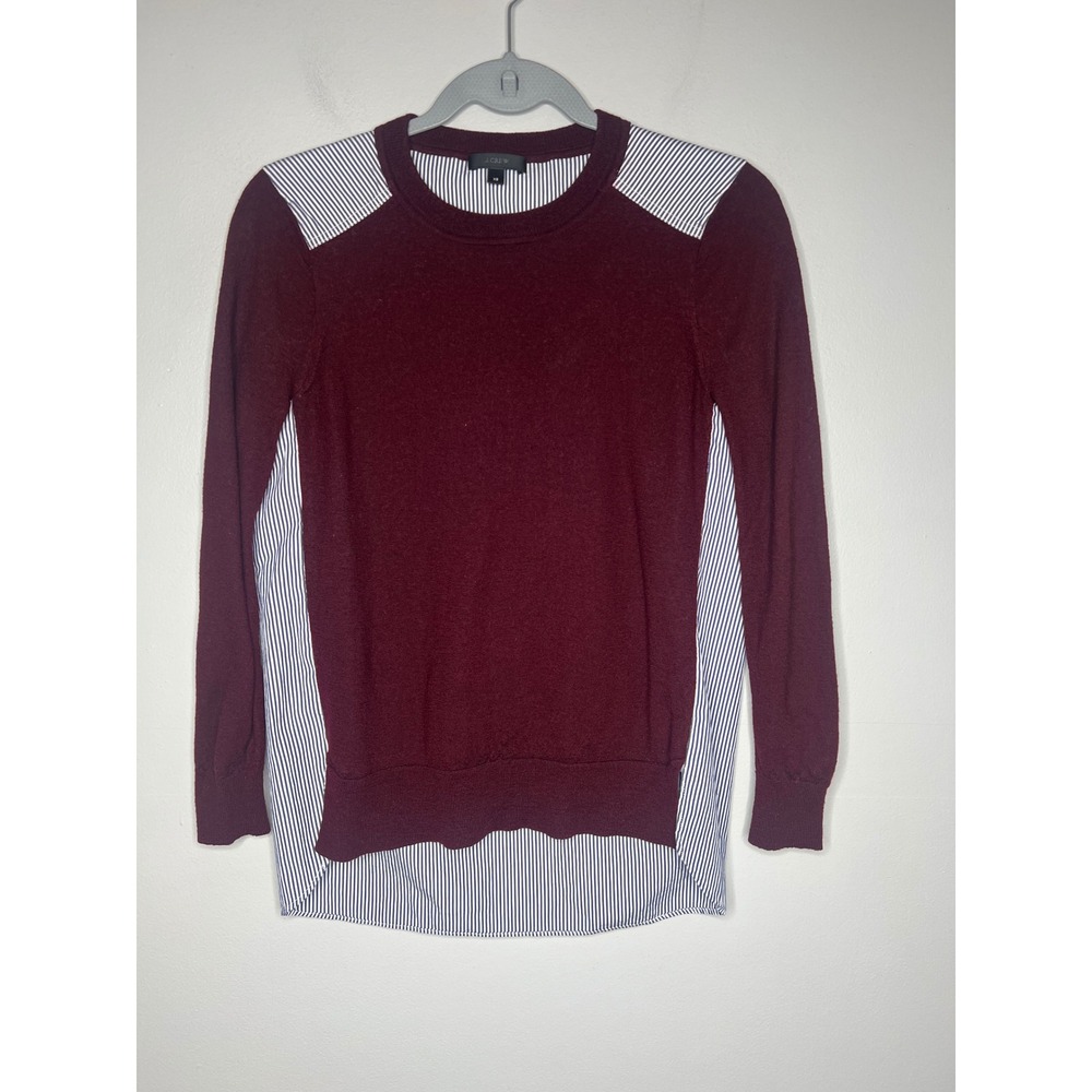J.Crew Merino Wool Mixed Media Sweater Burgundy Striped Back Women's XS Preppy